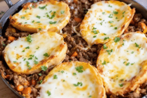 Cheesy Beef Garlic Bread Skillet