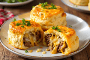 Cheesy Beef Stuffed Biscuits