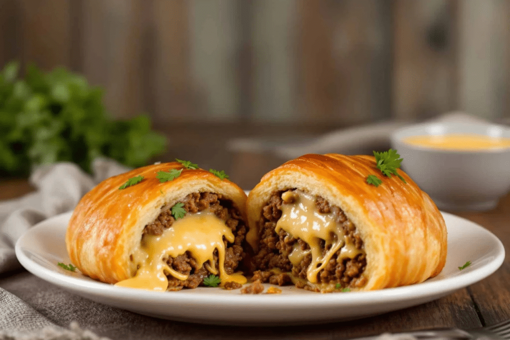 Cheesy Beef Stuffed Croissants