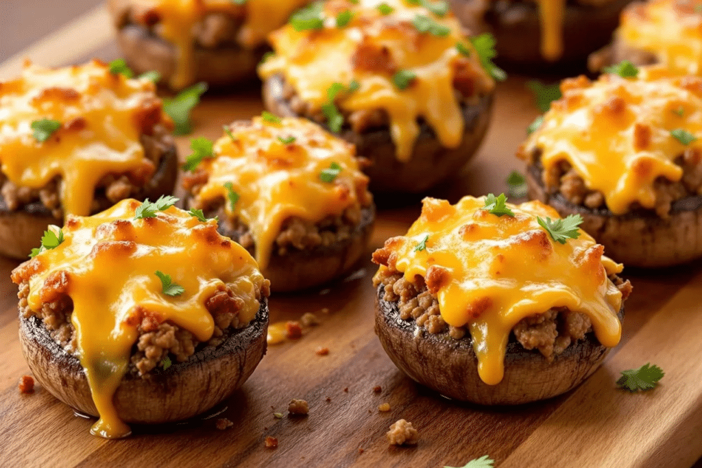 Cheesy Beef Stuffed Mushrooms