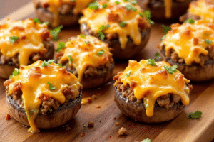 Cheesy Beef Stuffed Mushrooms