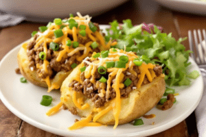 Cheesy Beef Stuffed Potatoes