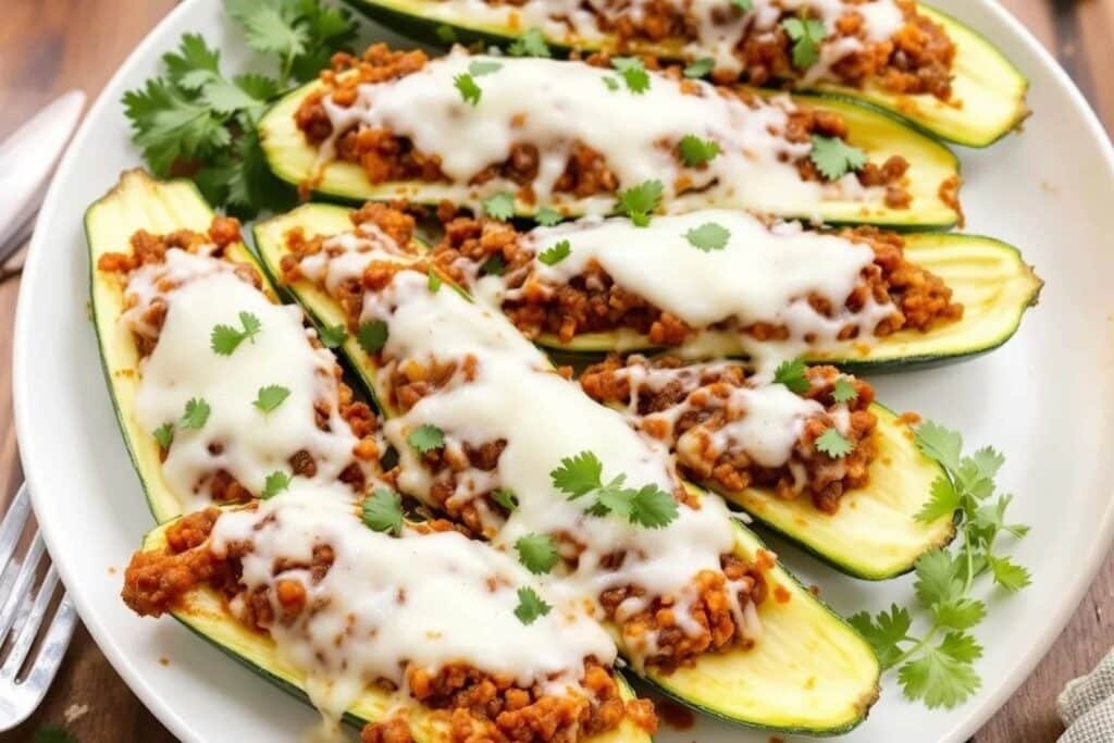 Cheesy Beef Stuffed Zucchini
