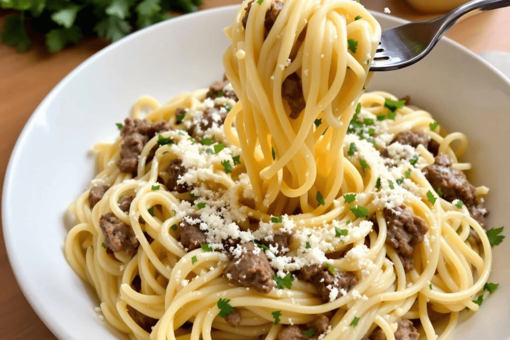 Creamy Beef Garlic Pasta
