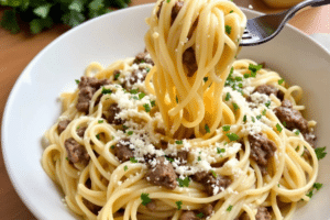 Creamy Beef Garlic Pasta