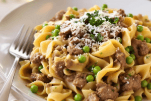 Creamy Beef and Pea Pasta