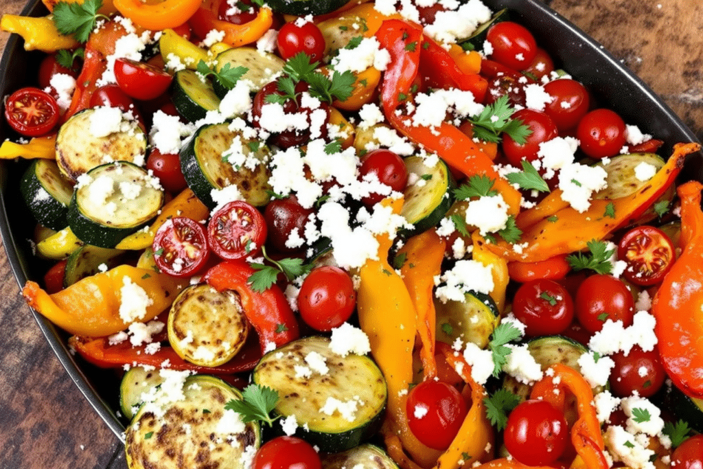 Garlic Herb Roasted Vegetables with Feta