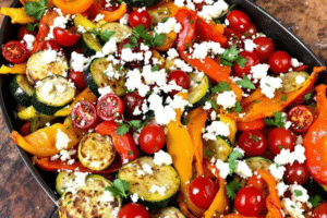Garlic Herb Roasted Vegetables with Feta
