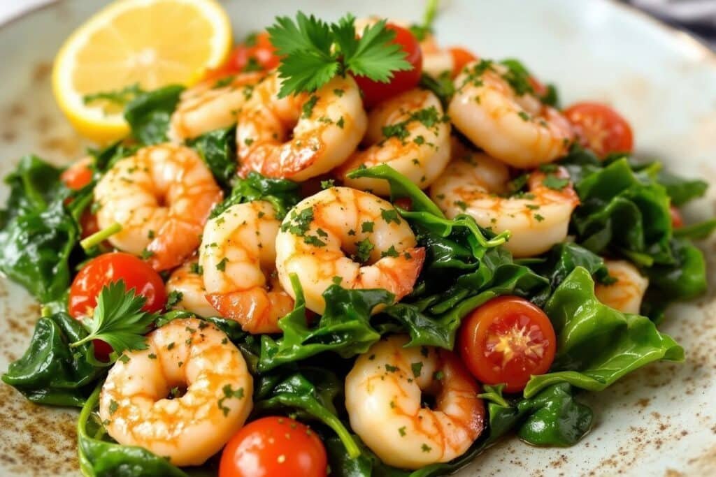 Garlic Shrimp with Spinach and Tomatoes