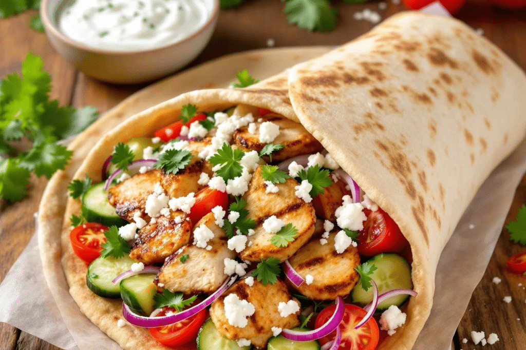 Greek Chicken Pita with Fresh Veggies