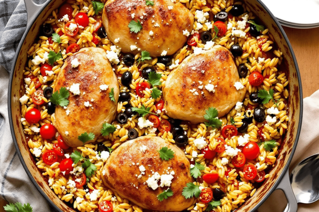 Greek Chicken and Orzo Bake