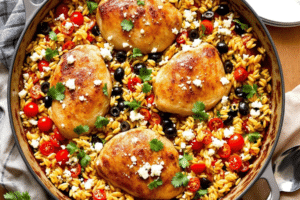 Greek Chicken and Orzo Bake