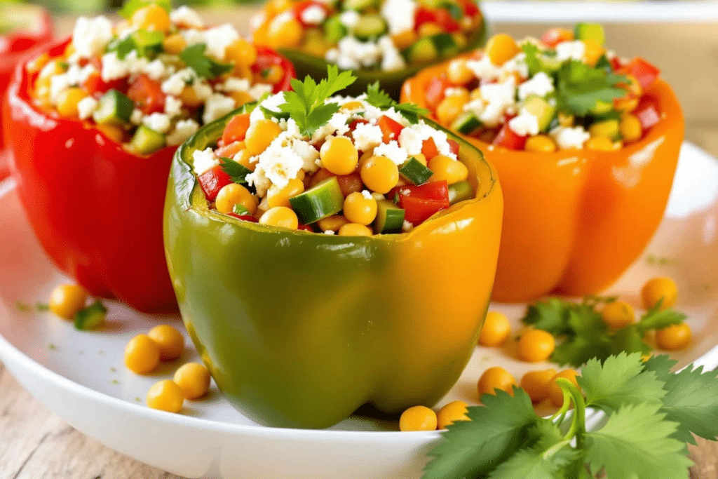 Greek Chickpea and Feta Stuffed Peppers