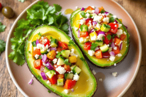 Greek Salad Stuffed Avocados