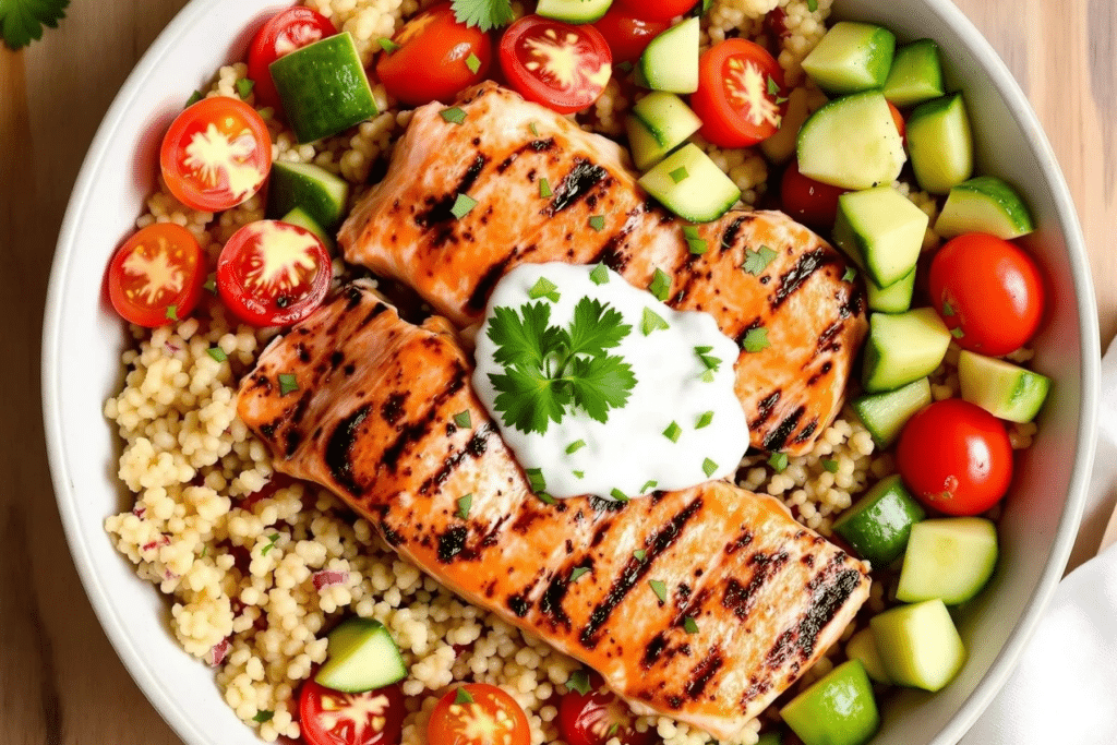 Grilled Salmon Greek Bowl
