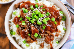 Ground Beef BBQ Rice Bowl