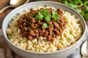 Ground Beef Creamy Rice Bowl