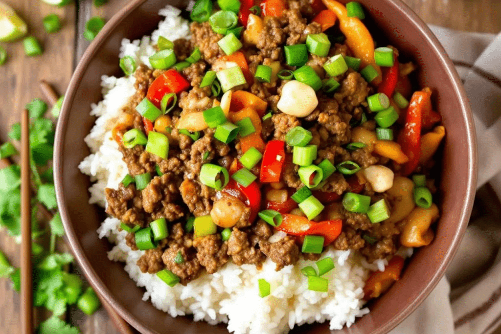 Ground Beef Garlic Rice Bowl