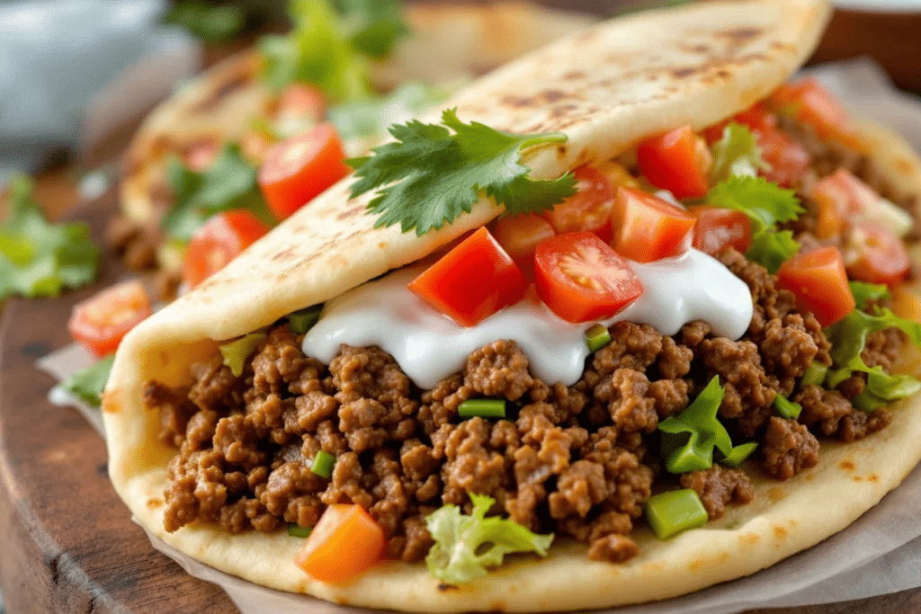 Ground Beef Stuffed Flatbread