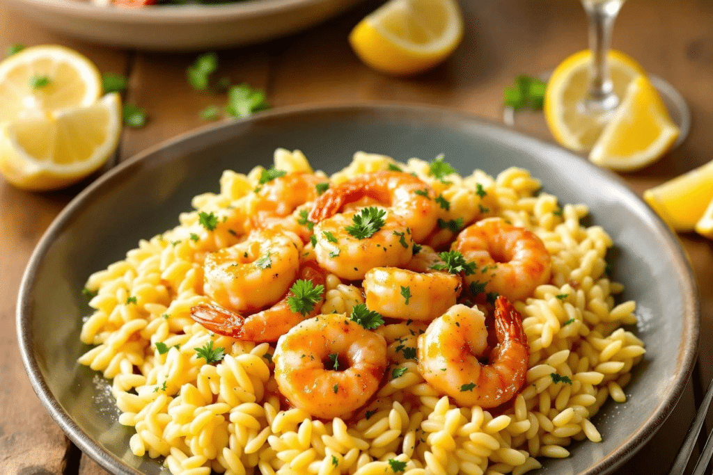 Lemon Garlic Shrimp and Orzo