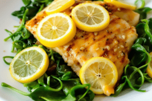 Lemon Garlic Tilapia with Spinach