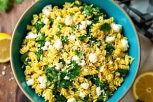Lemon Orzo Pasta with Feta and Spinach