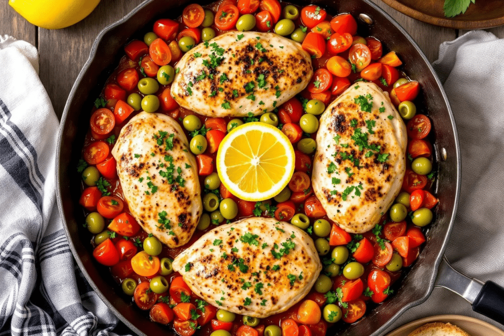 Mediterranean Chicken Skillet with Tomatoes
