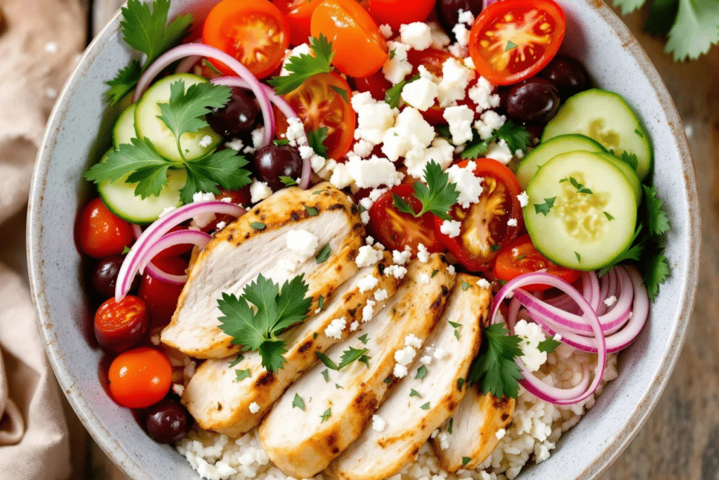 Mediterranean Chicken and Rice Bowl