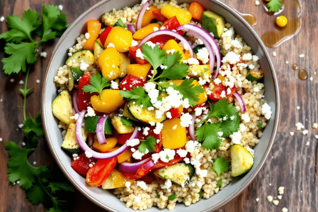 Mediterranean Quinoa Bowl with Roasted Veggies