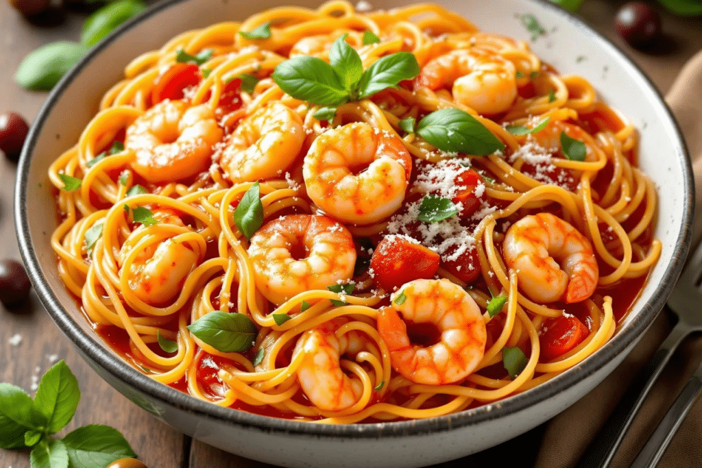 Mediterranean Shrimp and Tomato Pasta