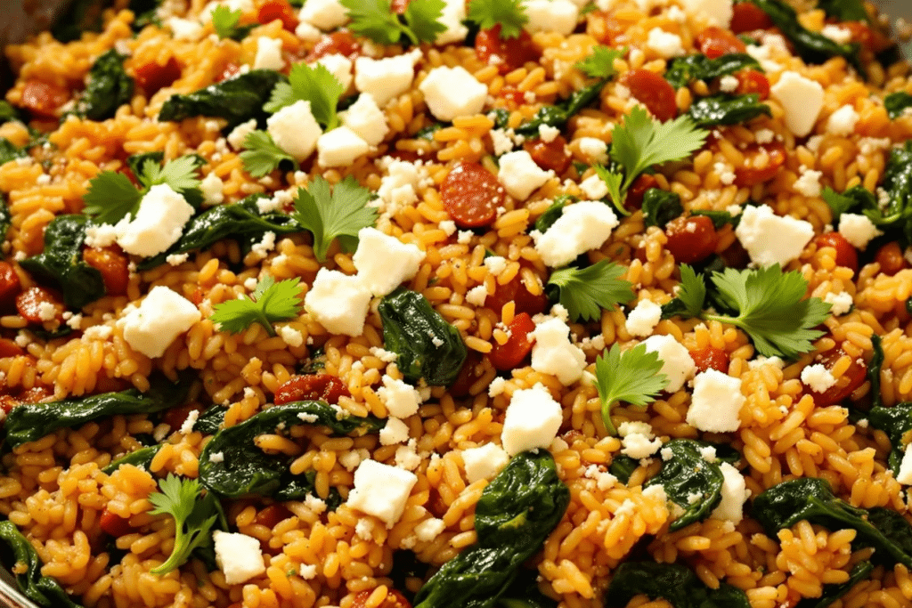 Mediterranean Spinach and Rice Skillet