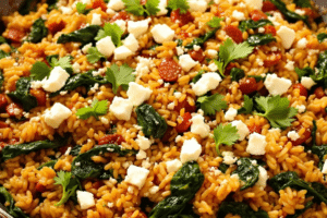 Mediterranean Spinach and Rice Skillet