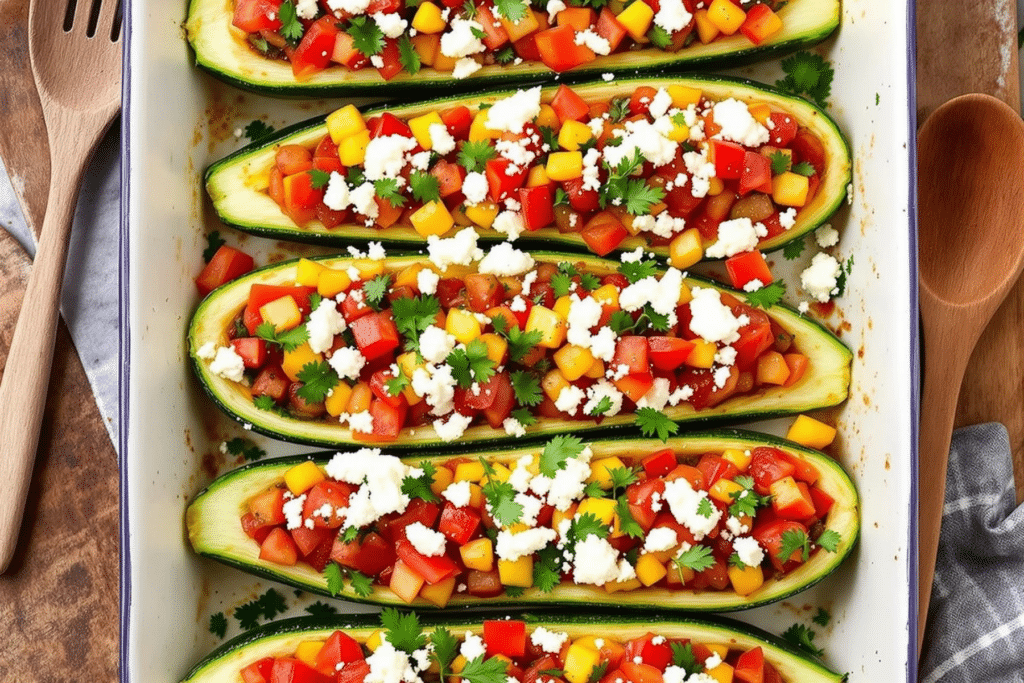 Mediterranean Veggie Stuffed Zucchini Boats