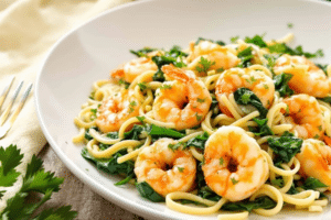 Shrimp and Orzo Skillet with Spinach