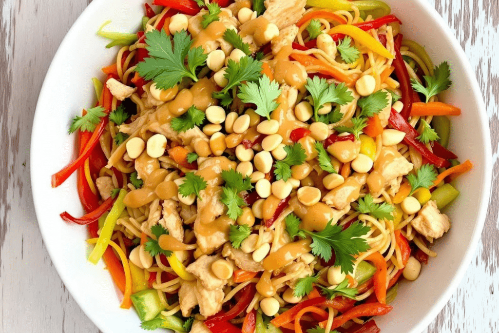 Spicy Peanut Chicken Noodle Salad