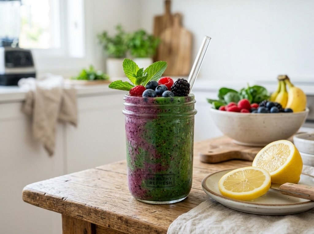 Vibrant Kale Berry Detox Smoothie Bursting With Color