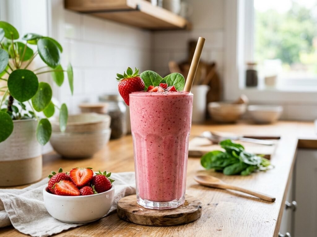 Creamy Strawberry Spinach Detox Smoothie for Green Smoothie Beginners